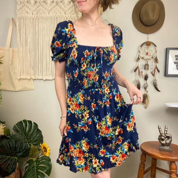 BOG Collective Smocked Floral Square Neck Puff Sleeve Dress - Picture 9 of 16